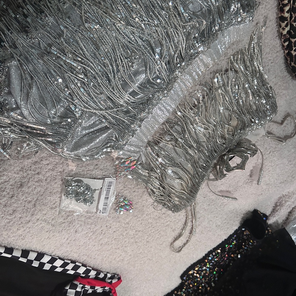 Silver Fringe Dress with Sequins